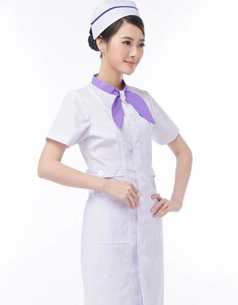 紫色蝴蝶结圆领护士服,订做北京护士服